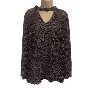Roz & Ali Black Lace Keyhole Blouse Women's 2X Long Sleeve Top Chic